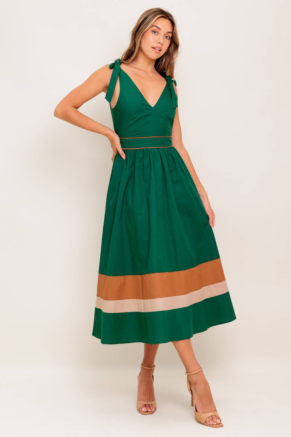 JUNIPER DRESS - COLOR BLOCKED COTTON MIDI DRESS-Vavasi