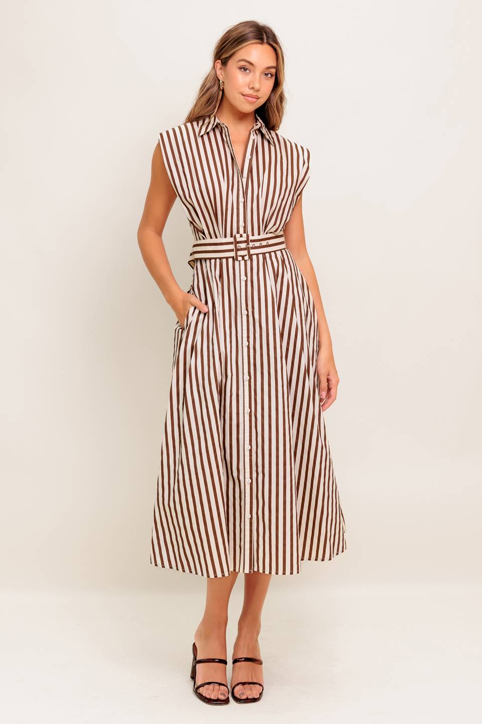 BISTRO STRIPE MIDI DRESS-Vavasi