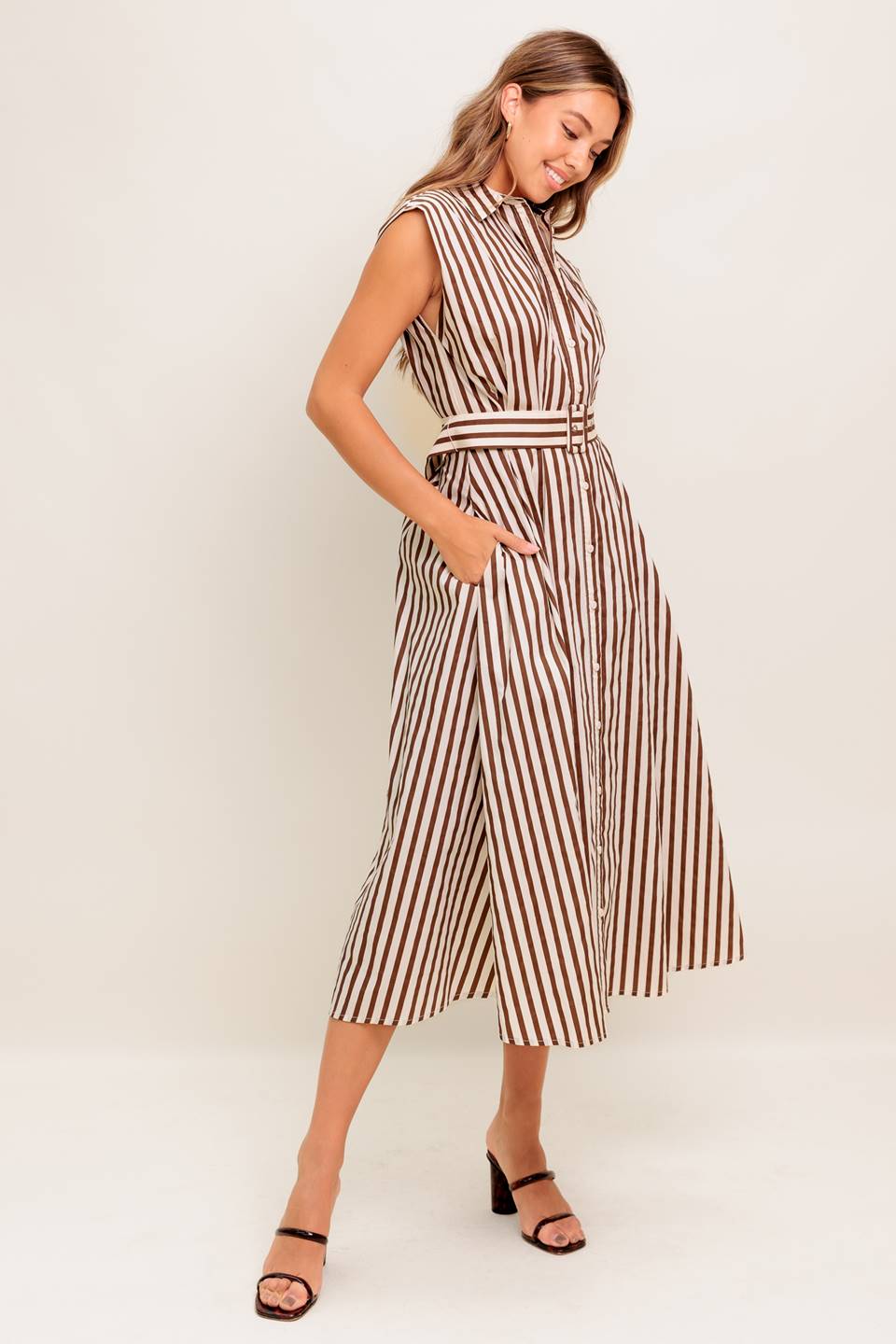 BISTRO STRIPE MIDI DRESS-Vavasi