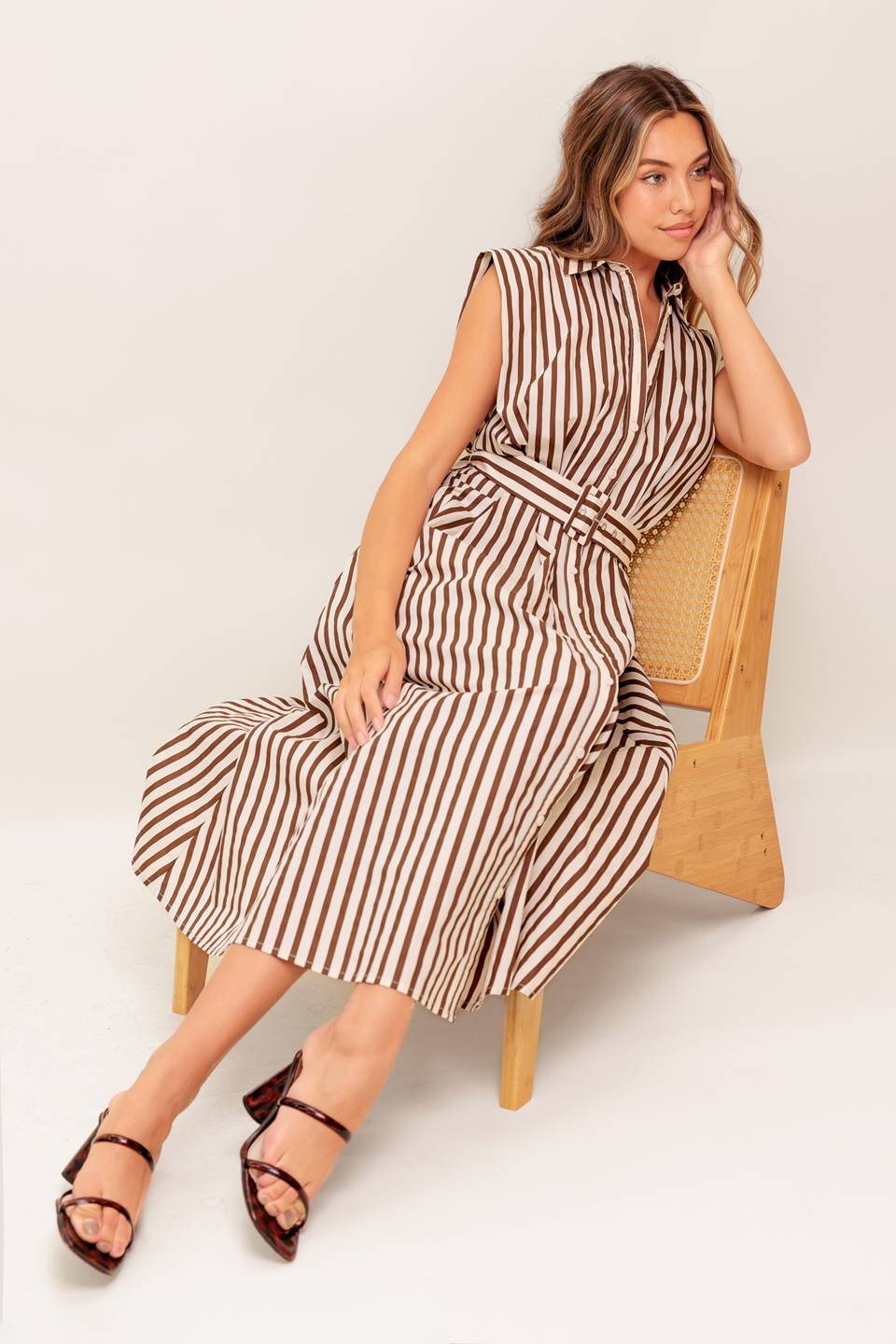 BISTRO STRIPE MIDI DRESS-Vavasi