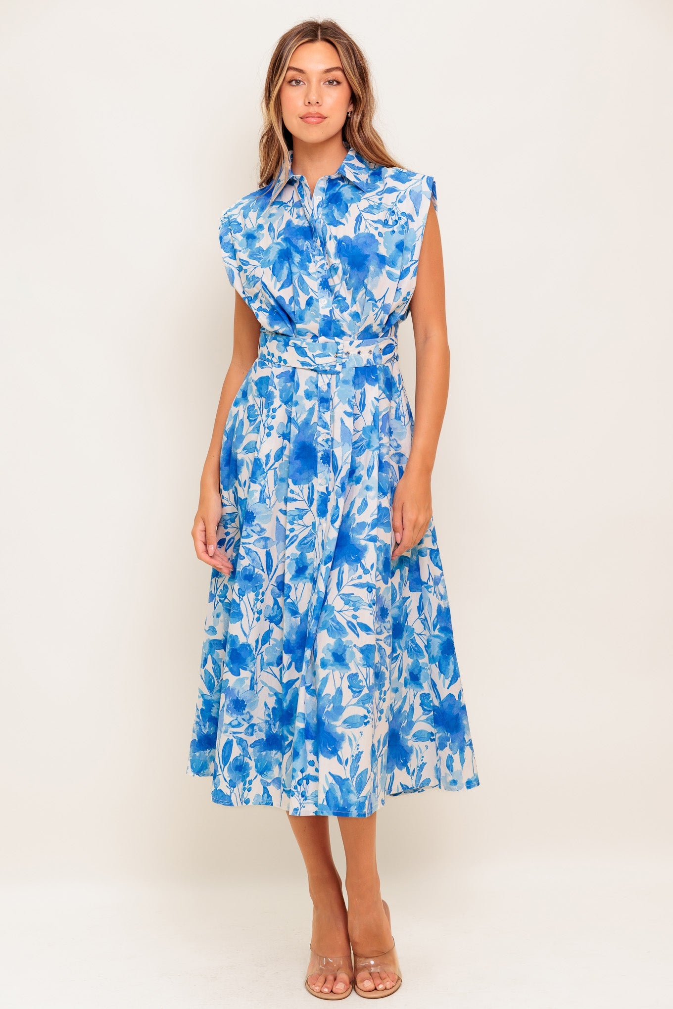 NARRAGANSET BLUE FLORAL MIDI DRESS-Vavasi