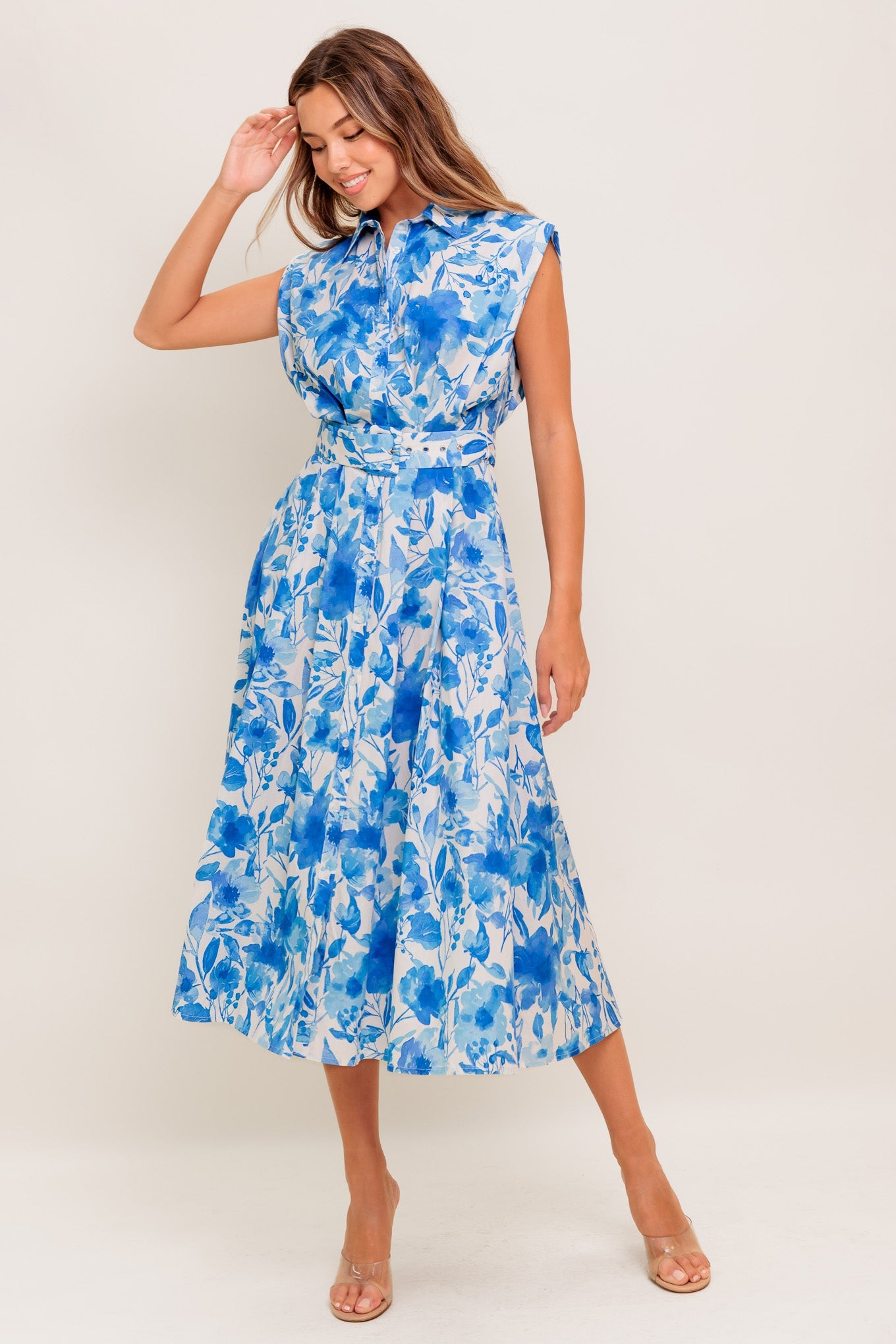 NARRAGANSET BLUE FLORAL MIDI DRESS-Vavasi