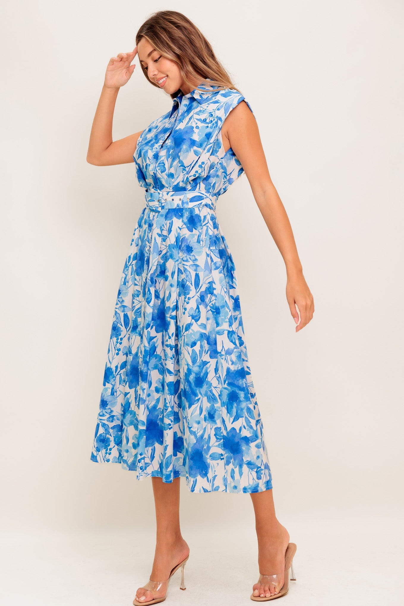 NARRAGANSET BLUE FLORAL MIDI DRESS-Vavasi