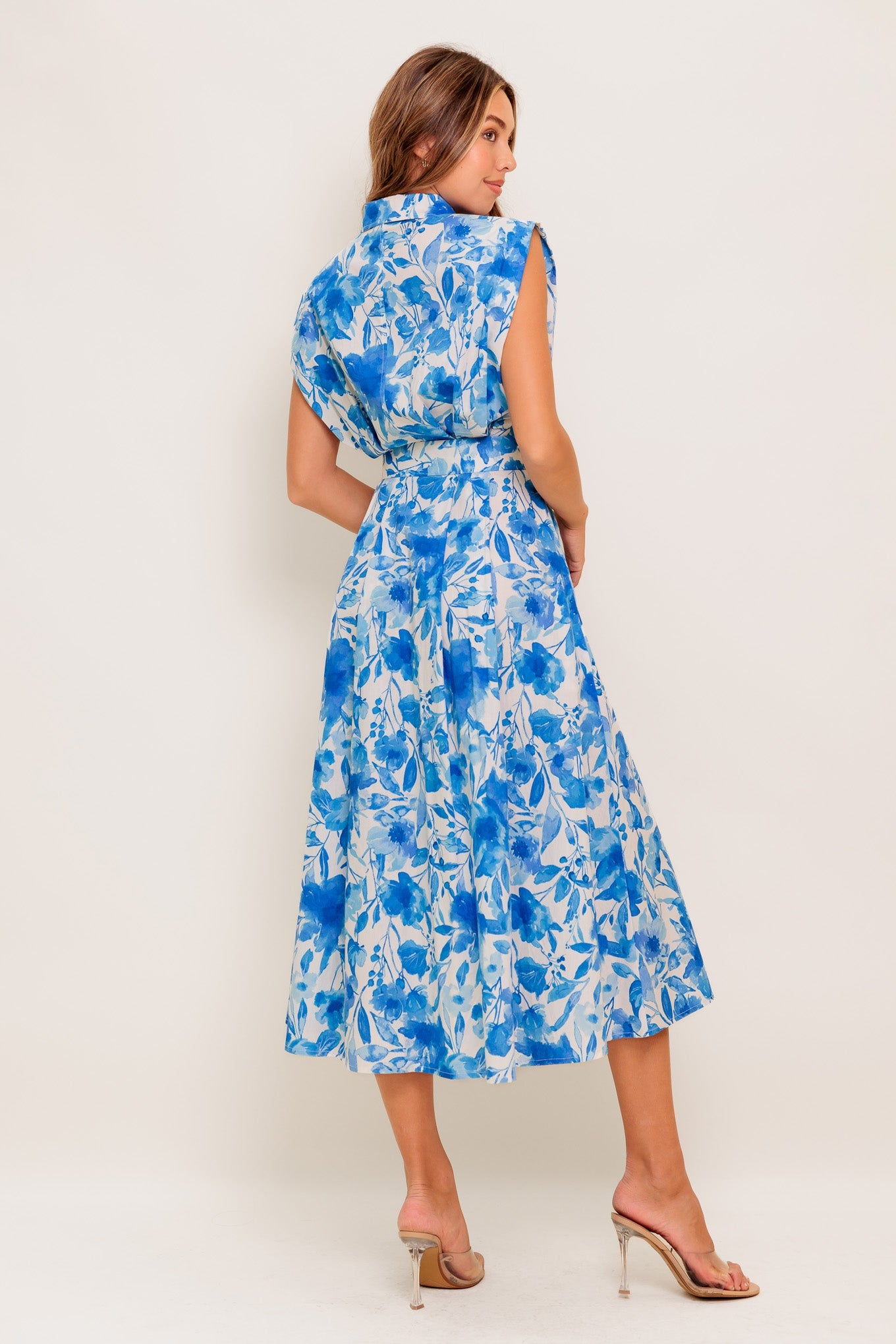 NARRAGANSET BLUE FLORAL MIDI DRESS-Vavasi