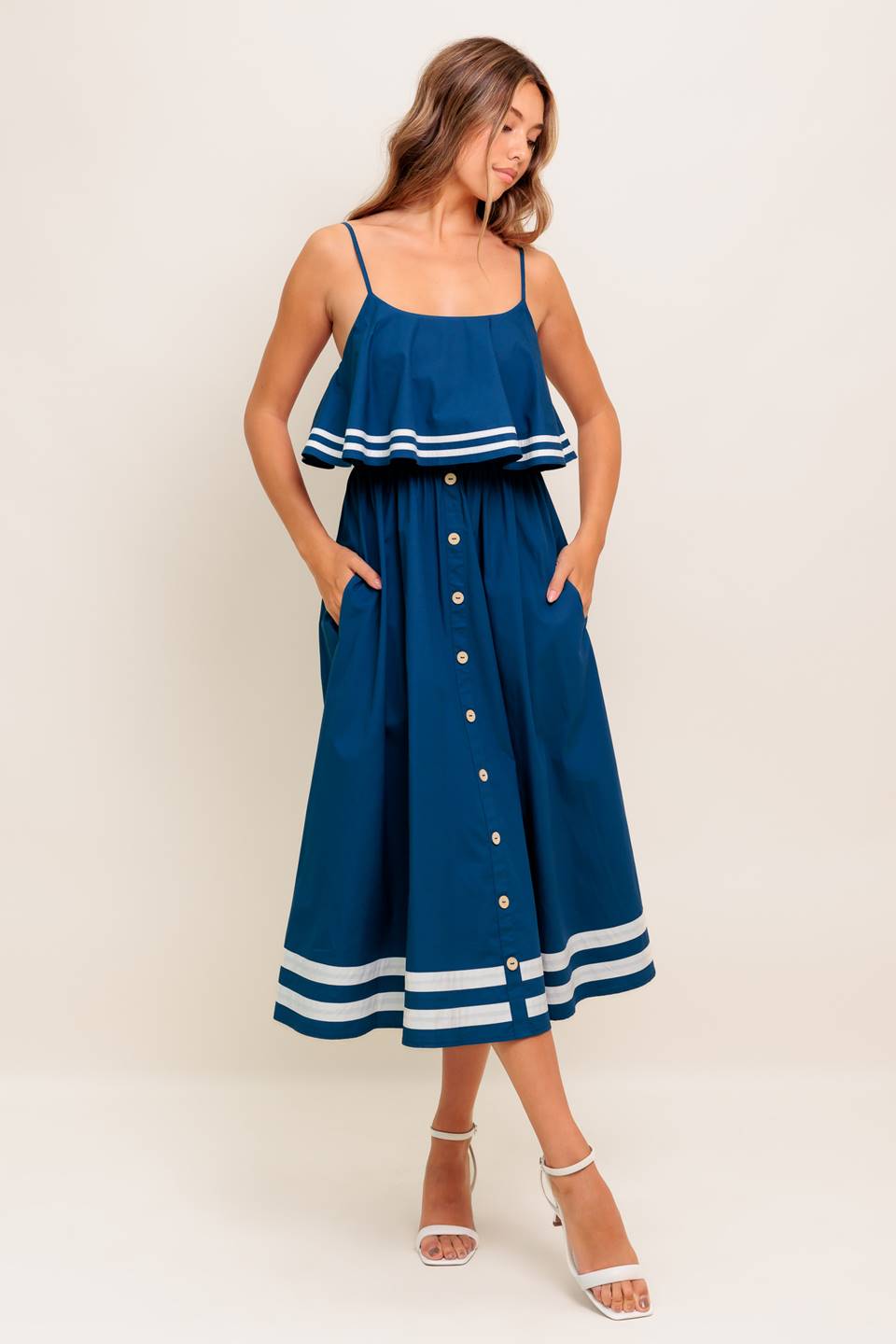 SANDY MIDI DRESS - NAVY-Vavasi
