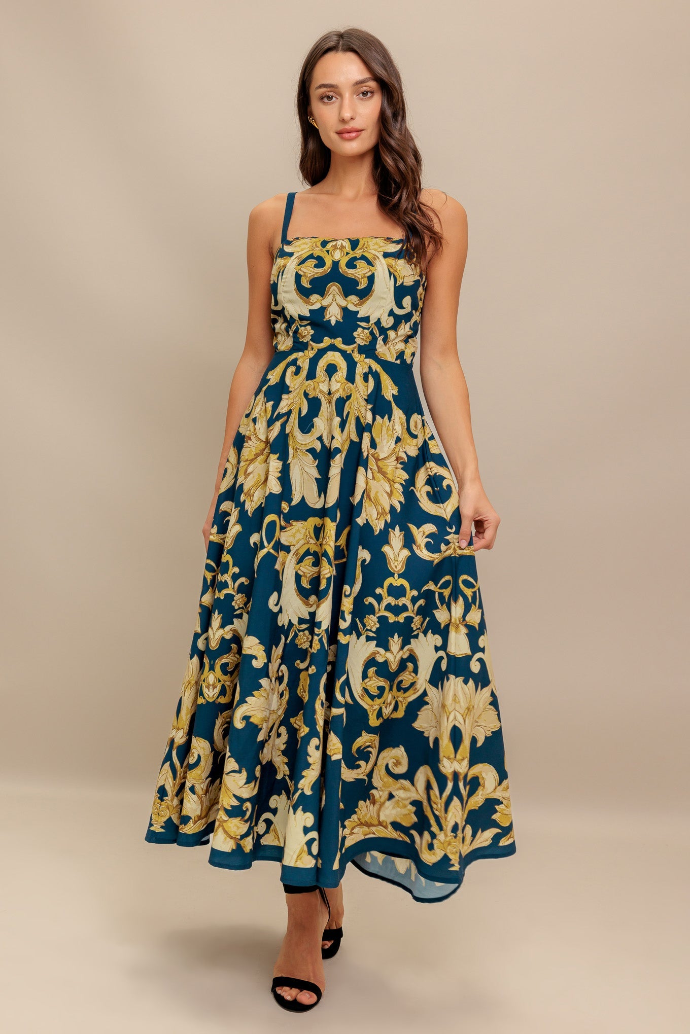 IMPERIAL BLOOM BLUE FLORAL MIDI DRESS-Vavasi