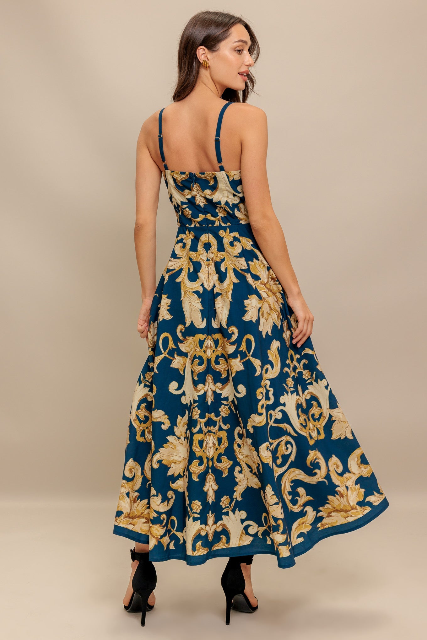 IMPERIAL BLOOM BLUE FLORAL MIDI DRESS-Vavasi