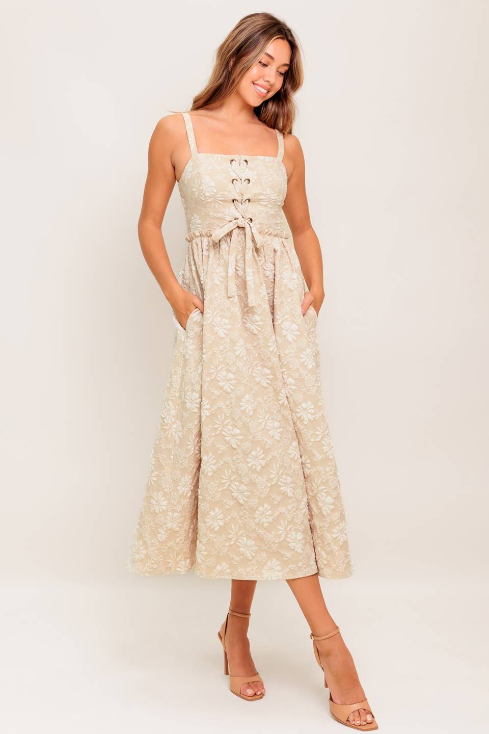 ELOISE MIDI DRESS - LACE UP JACQUARD DRESS-Vavasi