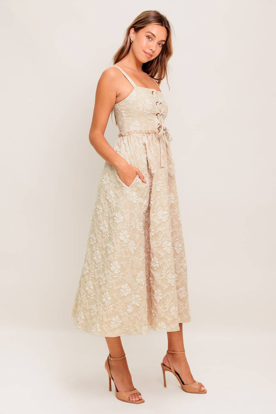 ELOISE MIDI DRESS - LACE UP JACQUARD DRESS-Vavasi
