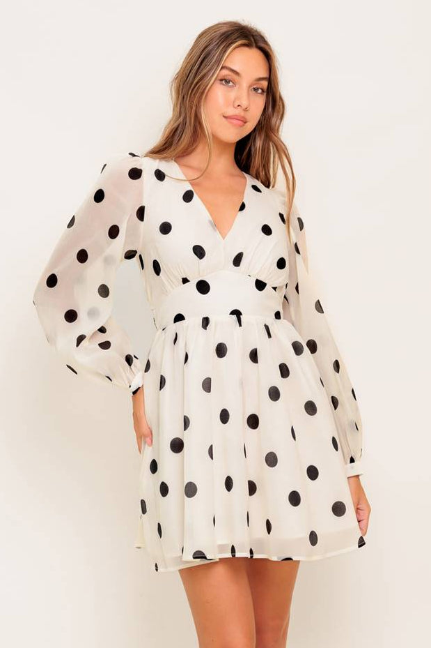 SARA MINI DRESS - DOTTED CHIFFON DRESS-Vavasi