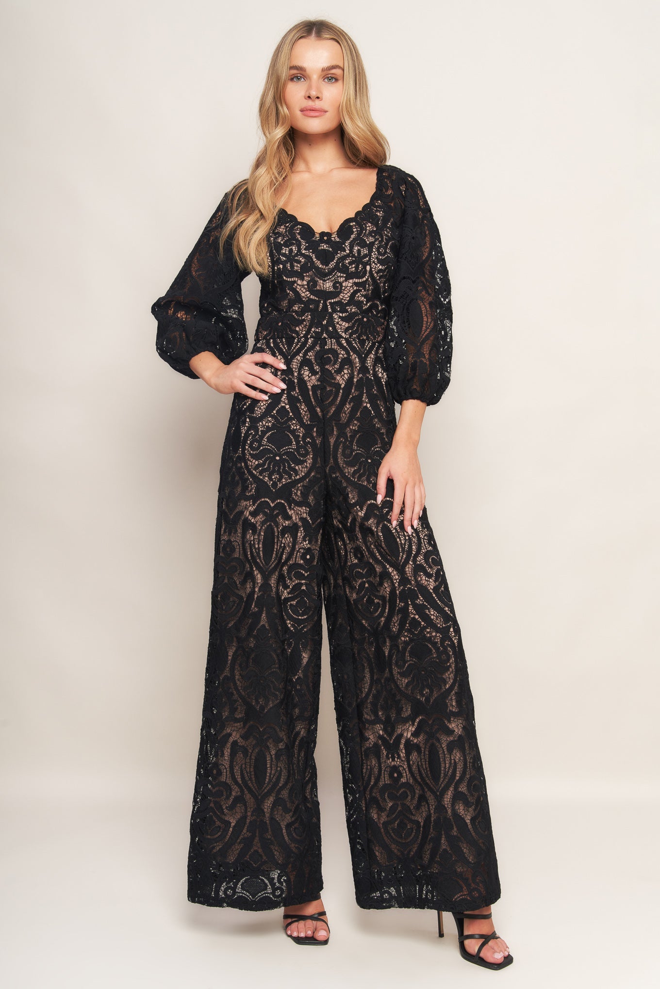 TERRAN BLACK LACE JUMPSUIT-Vavasi