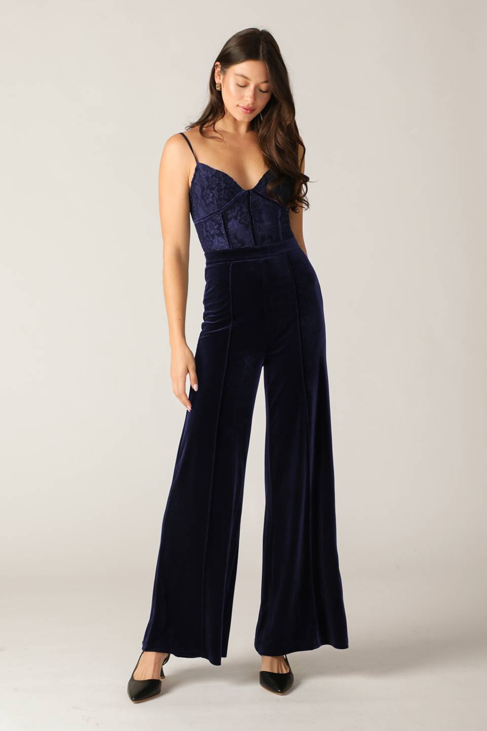 VIVIANA JUMPSUIT - NAVY LACE & VELVET-Vavasi