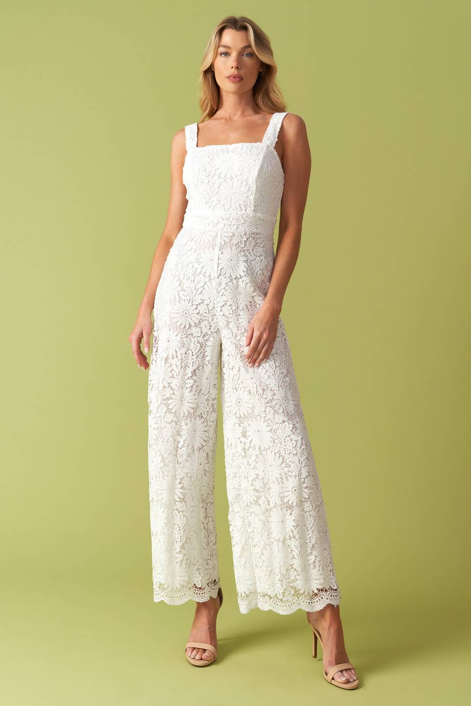 MEANT TO BE - WHITE LACE WIDE LEG JUMPSUIT-Vavasi