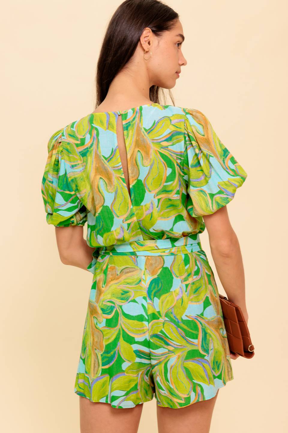 LINDSEY GREEN TROPICAL PRINT SKORT ROMPER-Vavasi