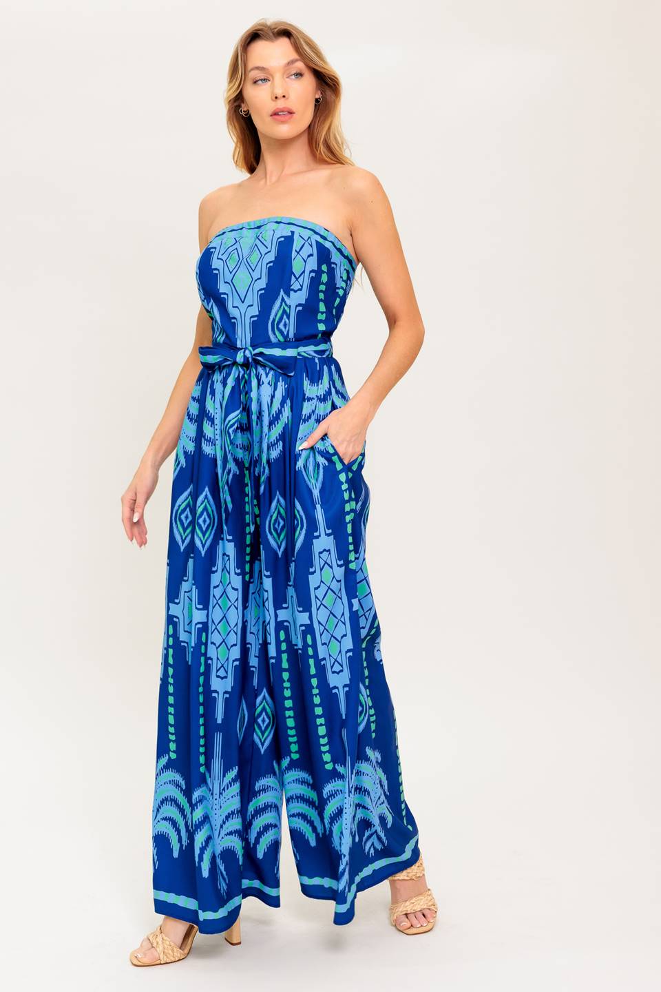 TRINA STRAPLESS JUMPSUIT - NAVY BLUE MULTI-Vavasi