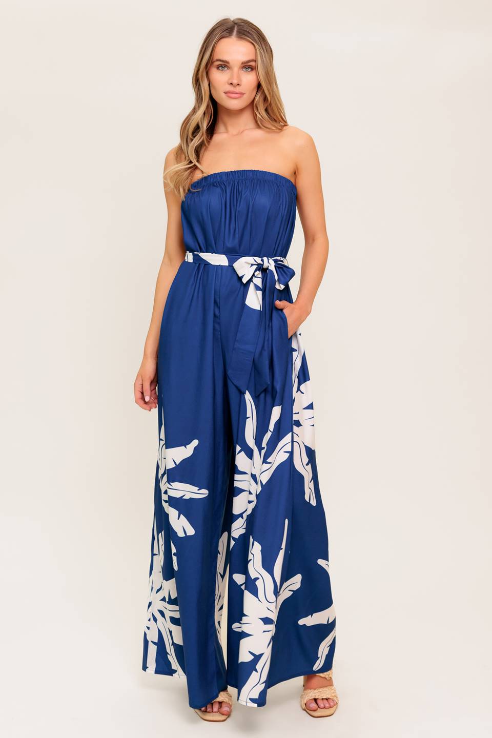 NOLANI STRAPLESS JUMPSUIT - NAVY & WHITE-Vavasi
