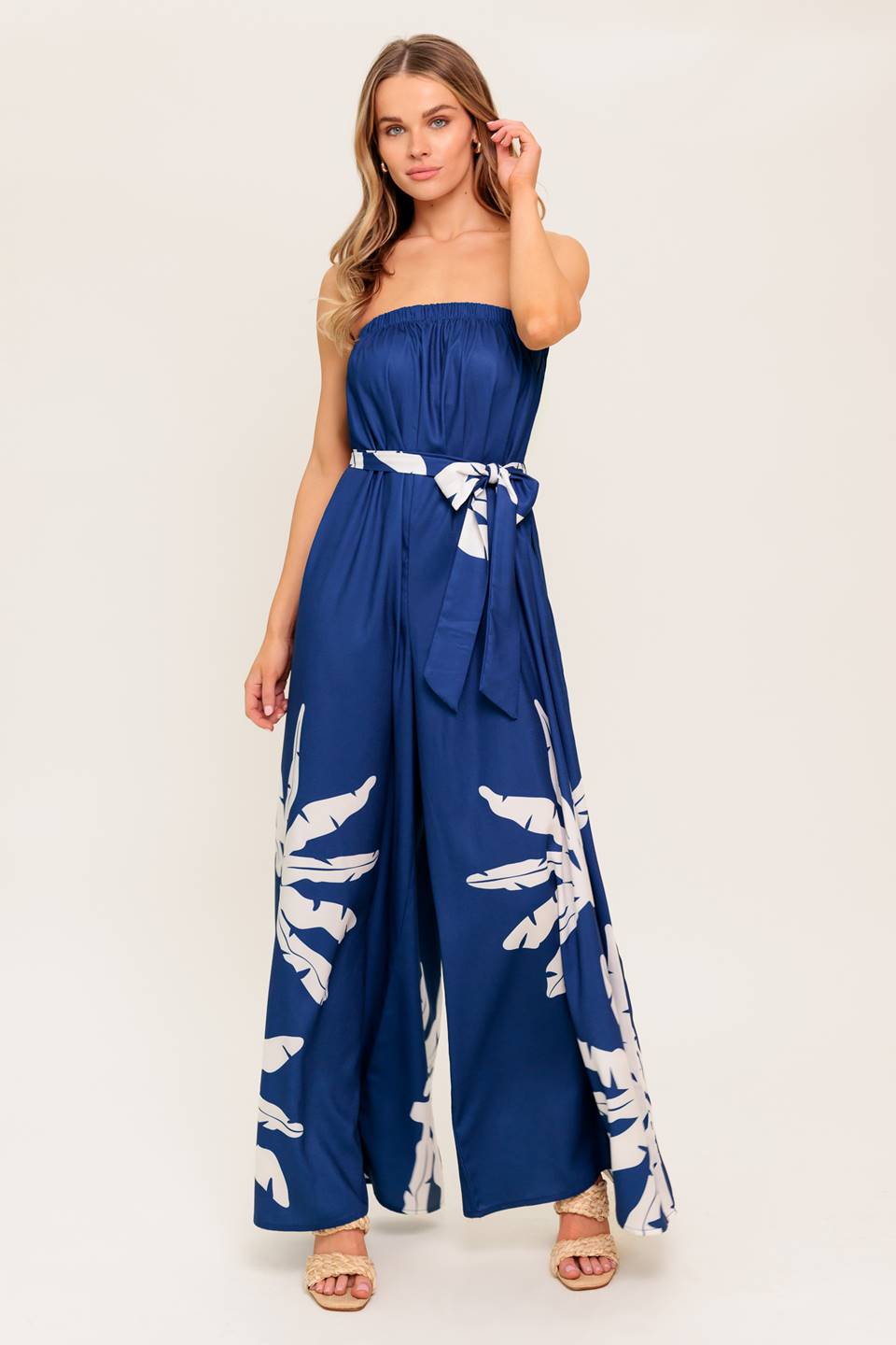NOLANI STRAPLESS JUMPSUIT - NAVY & WHITE-Vavasi