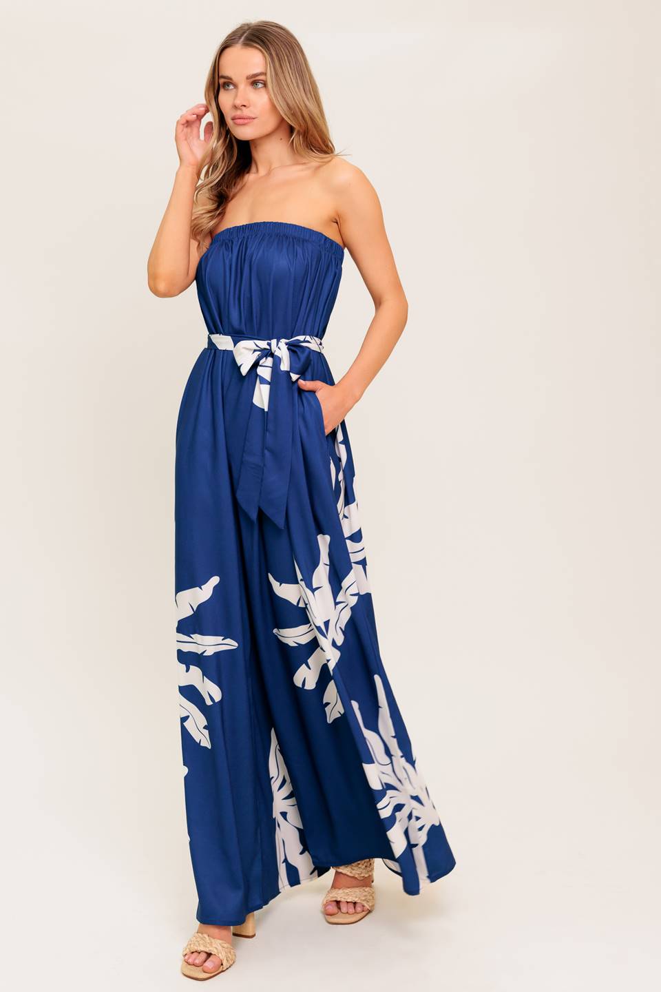 NOLANI STRAPLESS JUMPSUIT - NAVY & WHITE-Vavasi