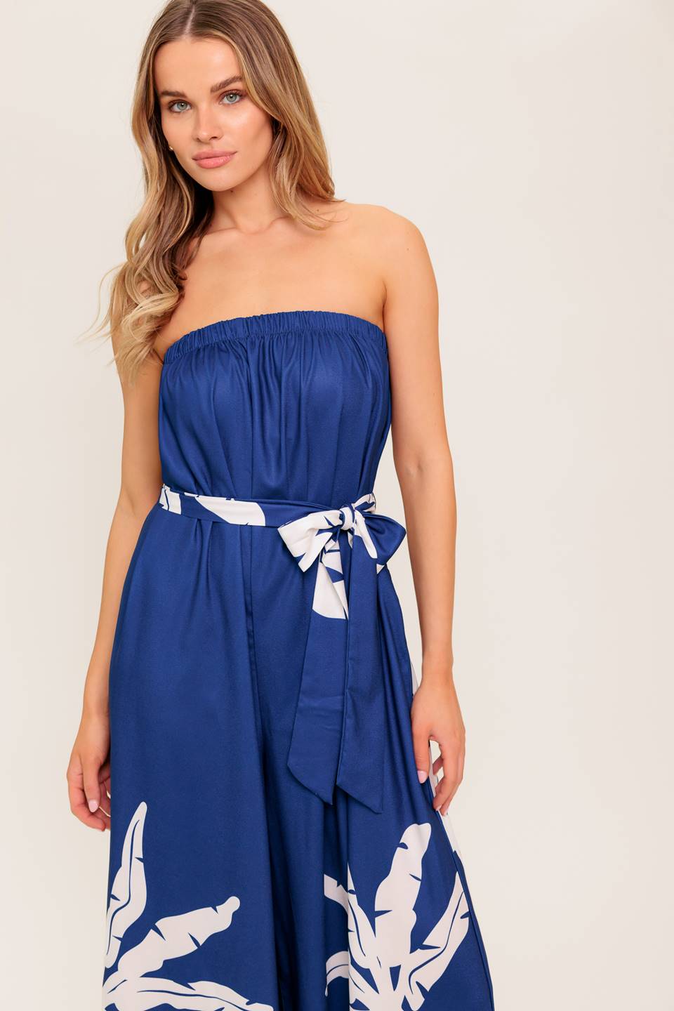 NOLANI STRAPLESS JUMPSUIT - NAVY & WHITE-Vavasi