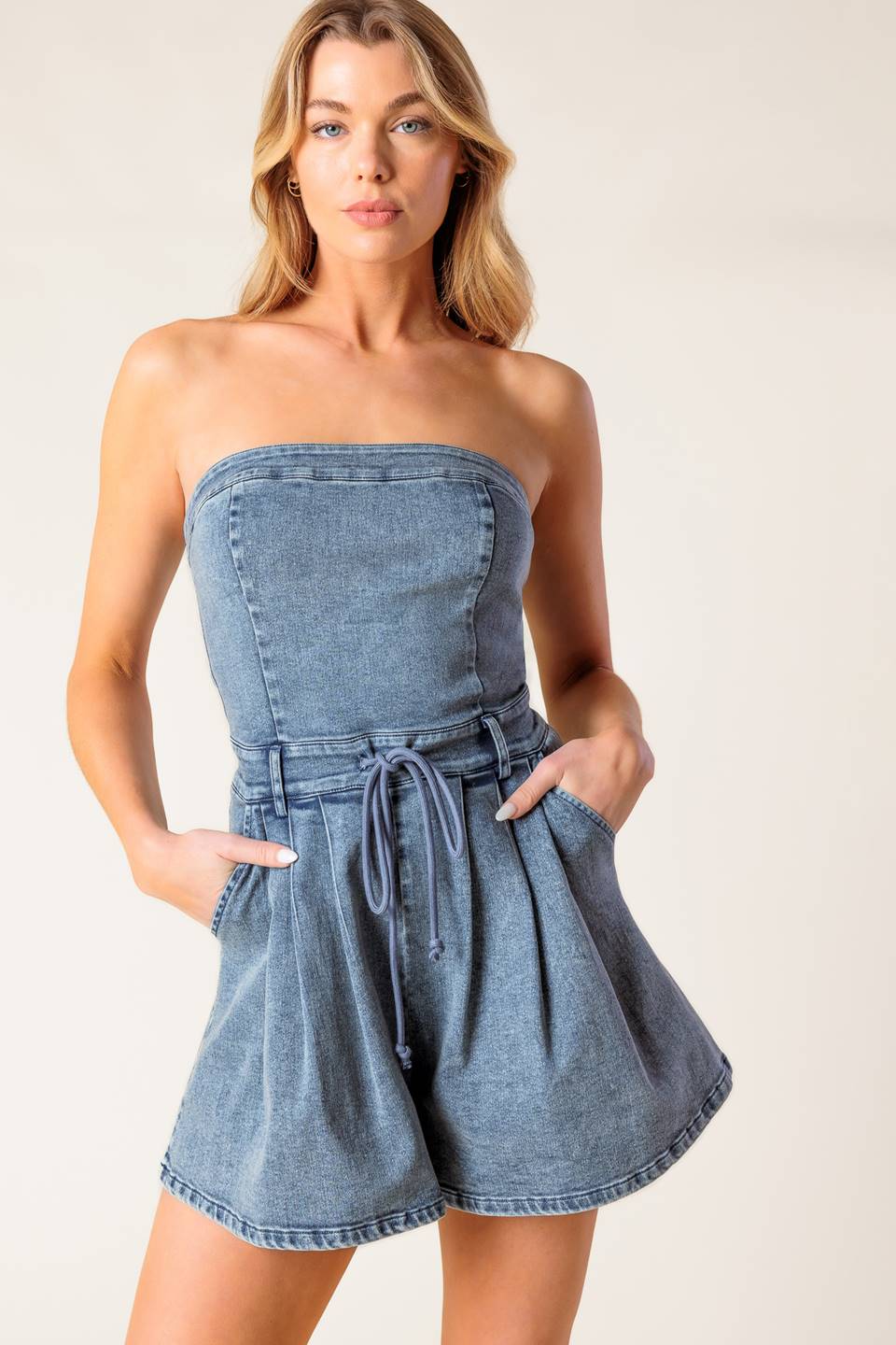 A BAR SONG DENIM ROMPER-Vavasi