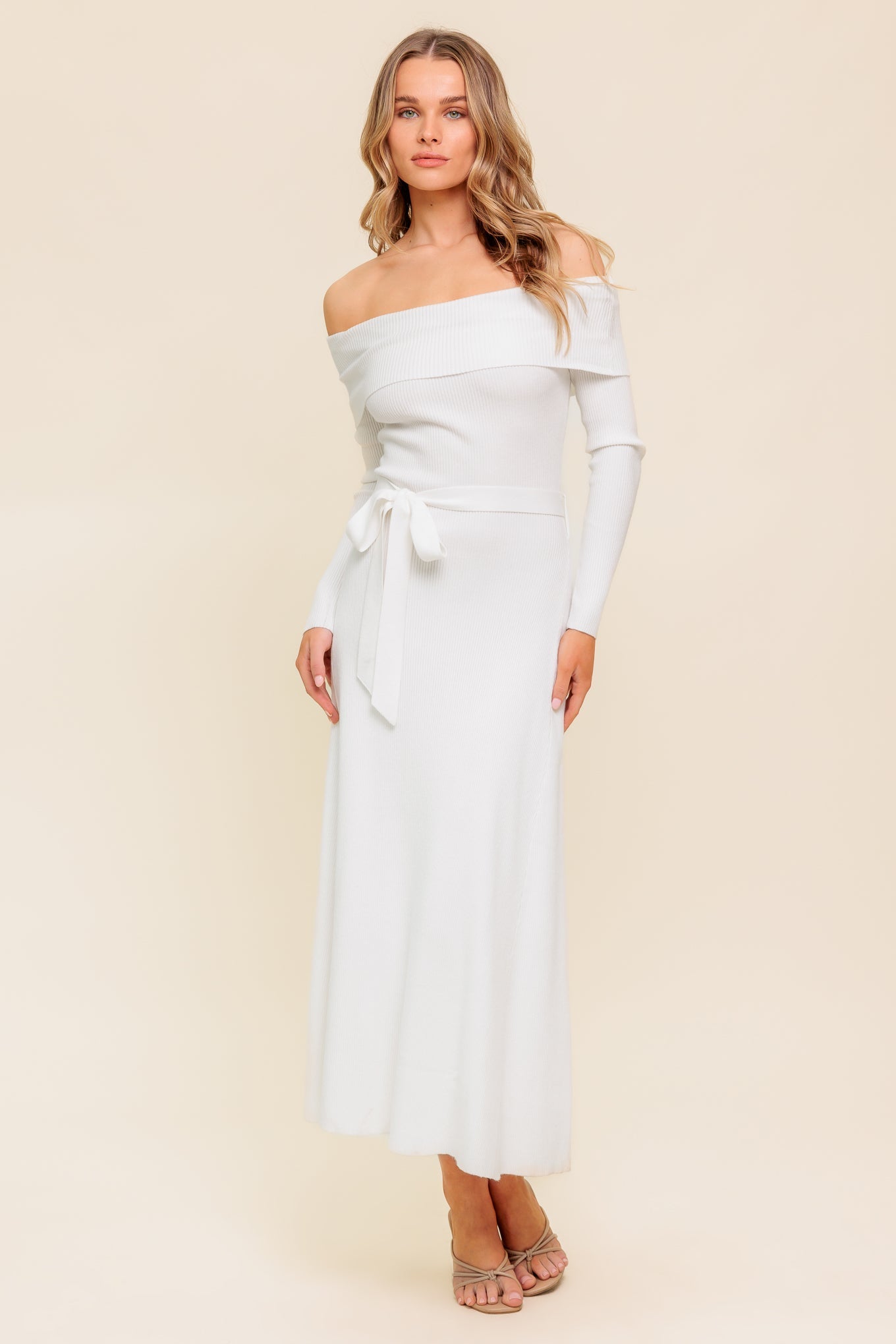 RUSTIC RETREAT - OFF THE SHOULDER SWEATER DRESS-Vavasi