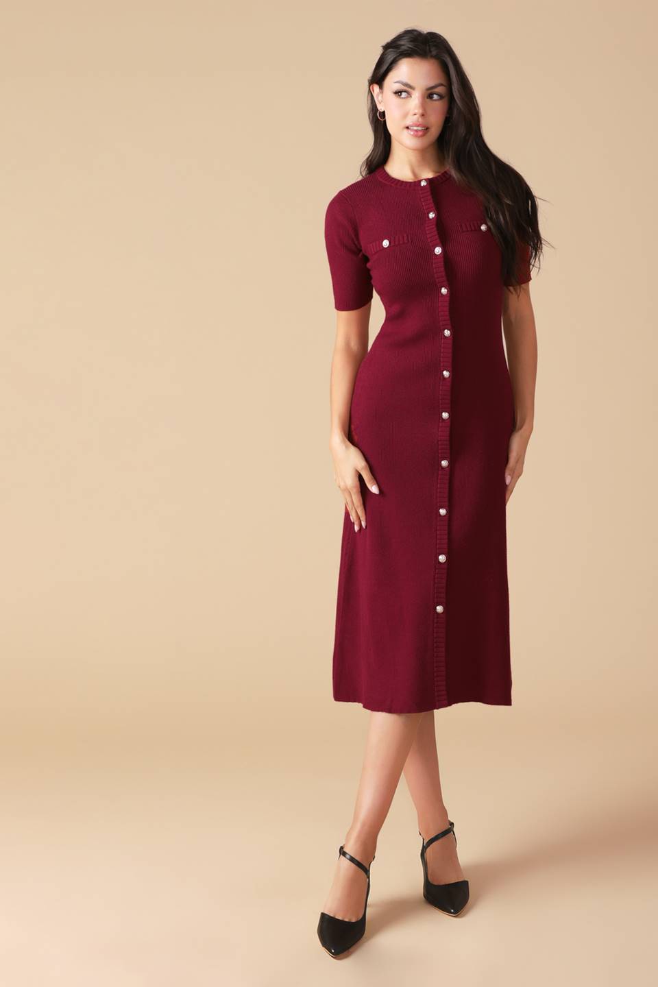 URBAN ELEGANCE SWEATER MIDI DRESS-Vavasi