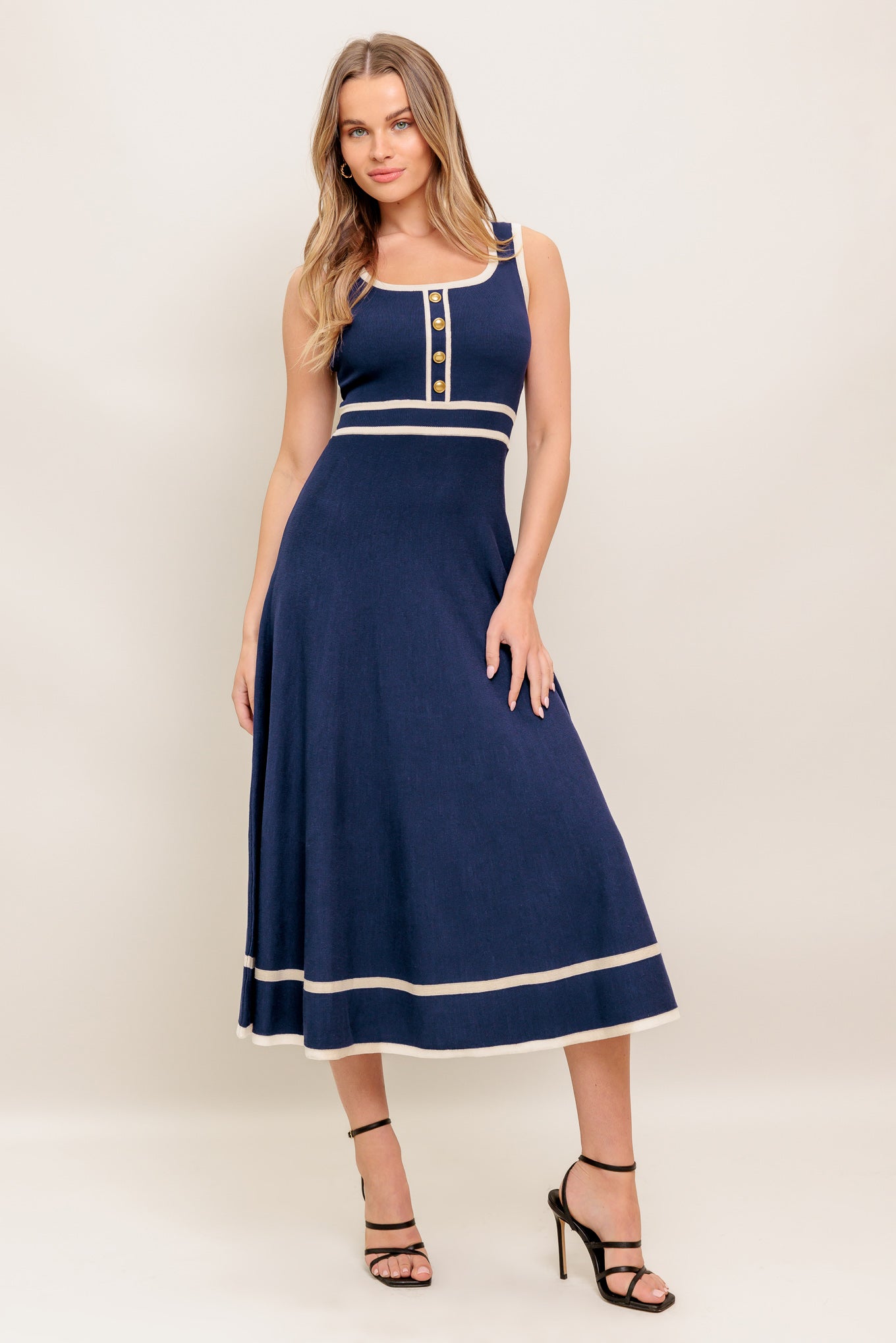 DAYDREAMING KNIT MIDI DRESS - NAVY-Vavasi