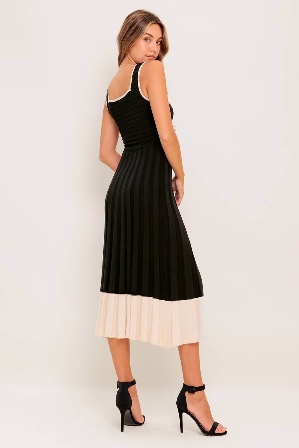 LAUREL BLACK & CREAM SWEATER MIDI DRESS-Vavasi