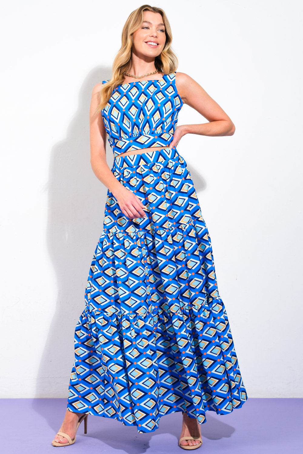 SUMMER JOURNEY - BLUE - TOP & SKIRT SET-Vavasi