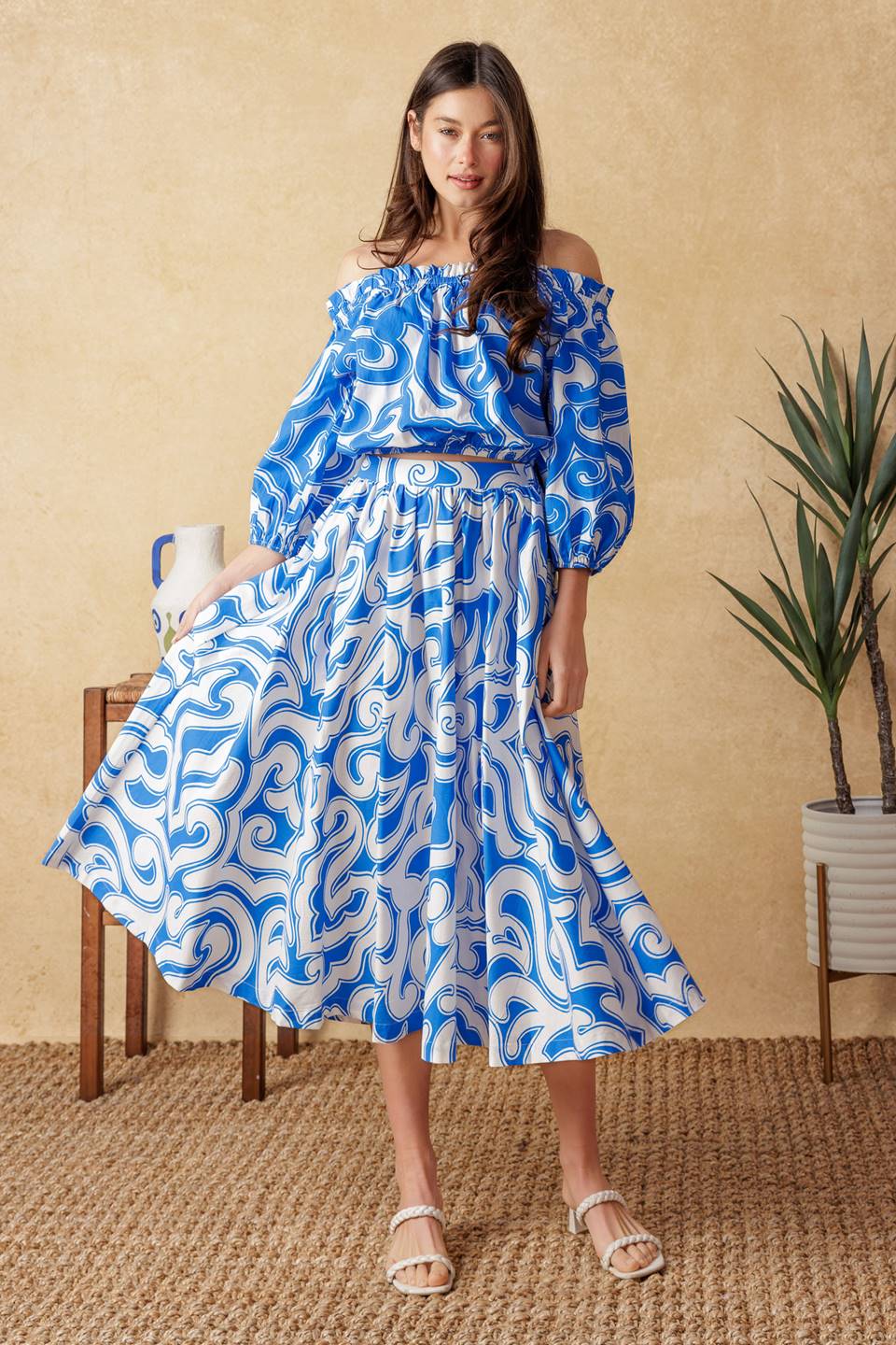 BEACH DAY TOP & SKIRT SET - BLUE & WHITE-Vavasi