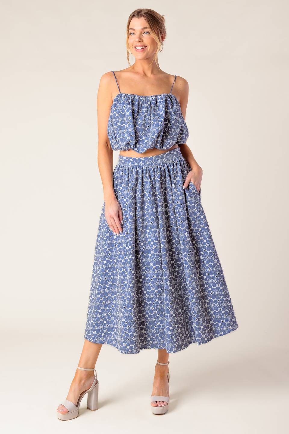 THE BEAUTY OF NOW TOP & SKIRT SET - CHAMBRAY-Vavasi