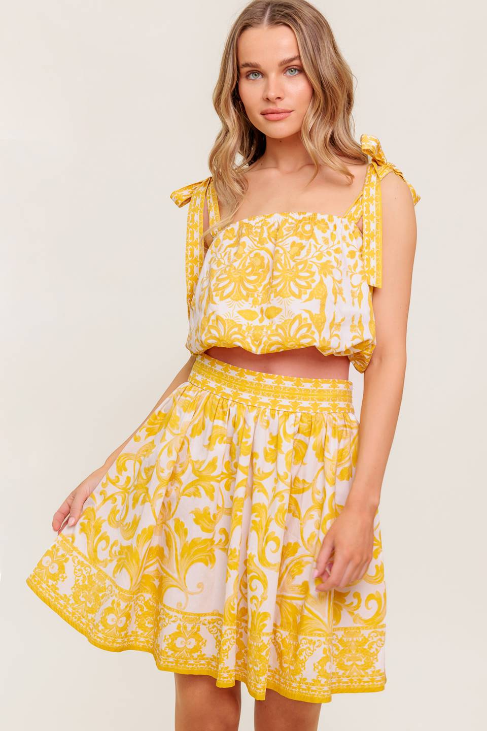 SUNLIT DREAMS TOP & SKIRT SET - YELLOW-Vavasi