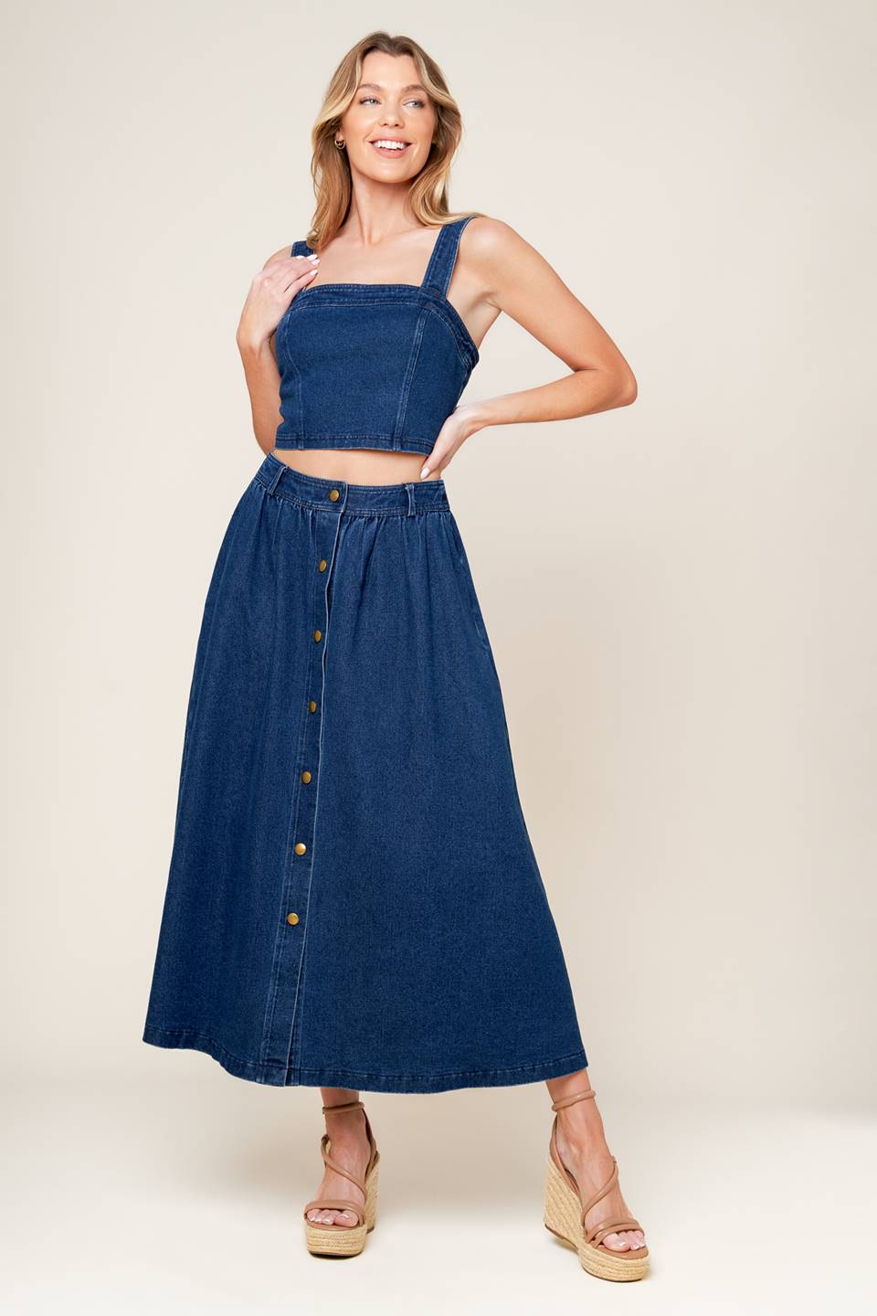 SIMPLY THE VIBE - DENIM CROP TOP & SKIRT SET-Vavasi