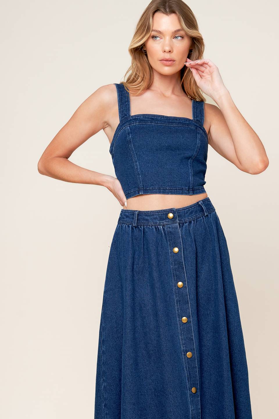 SIMPLY THE VIBE - DENIM CROP TOP & SKIRT SET-Vavasi