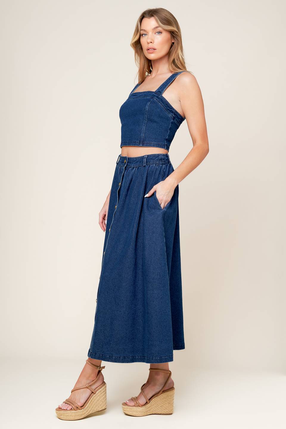 SIMPLY THE VIBE - DENIM CROP TOP & SKIRT SET-Vavasi