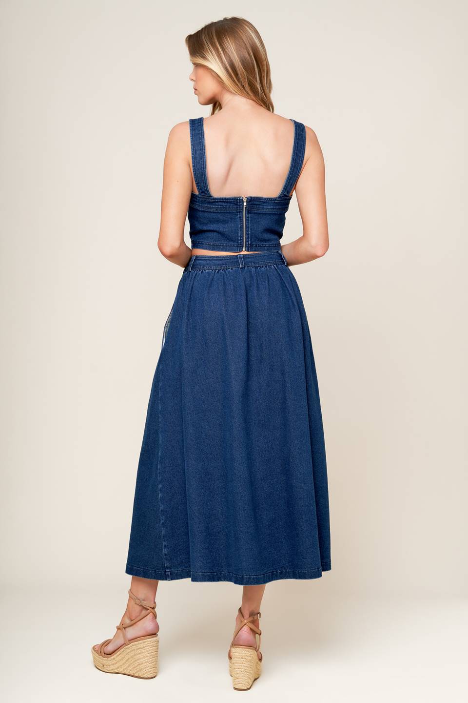 SIMPLY THE VIBE - DENIM CROP TOP & SKIRT SET-Vavasi