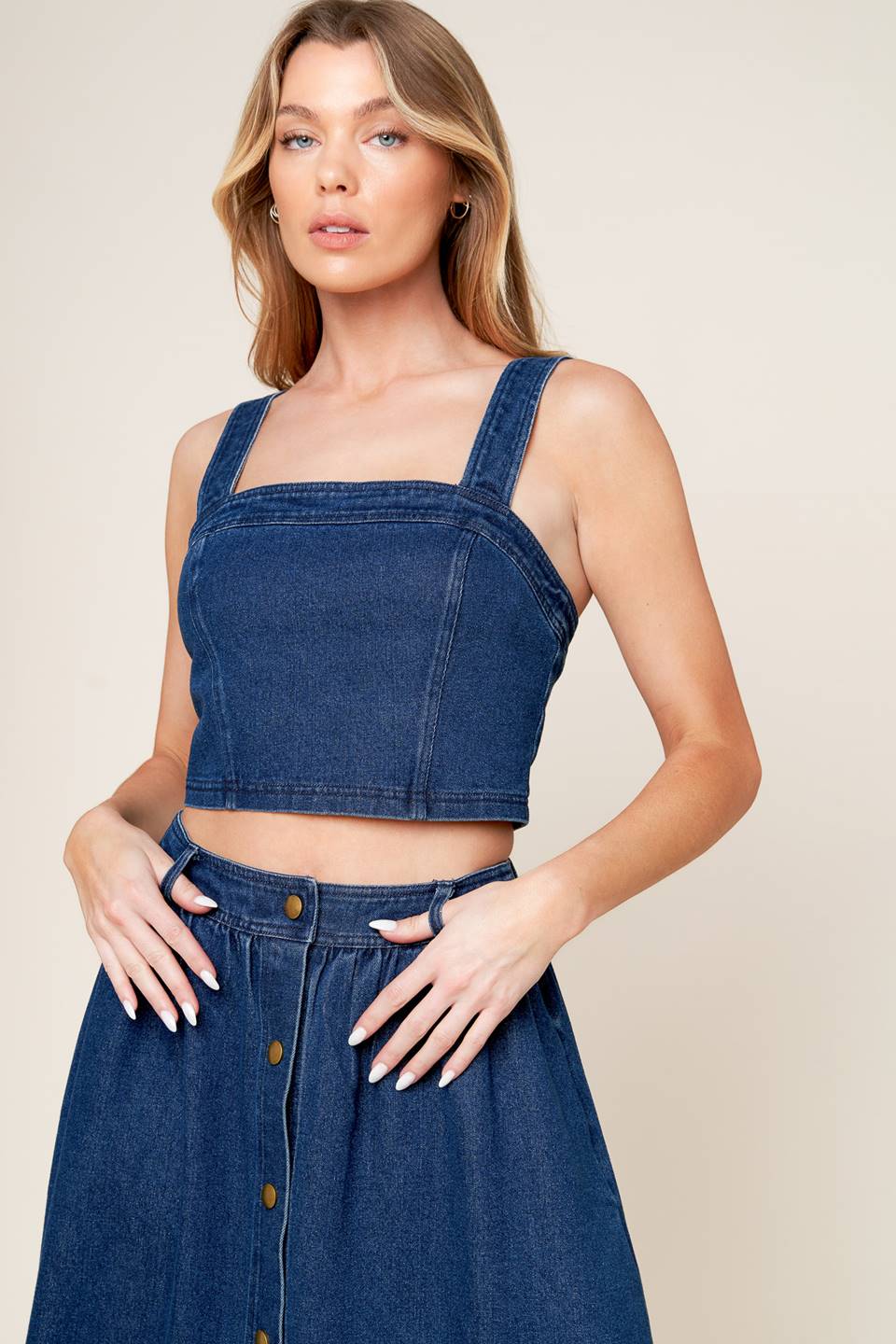SIMPLY THE VIBE - DENIM CROP TOP & SKIRT SET-Vavasi