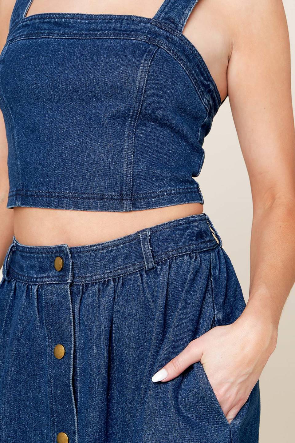 SIMPLY THE VIBE - DENIM CROP TOP & SKIRT SET-Vavasi