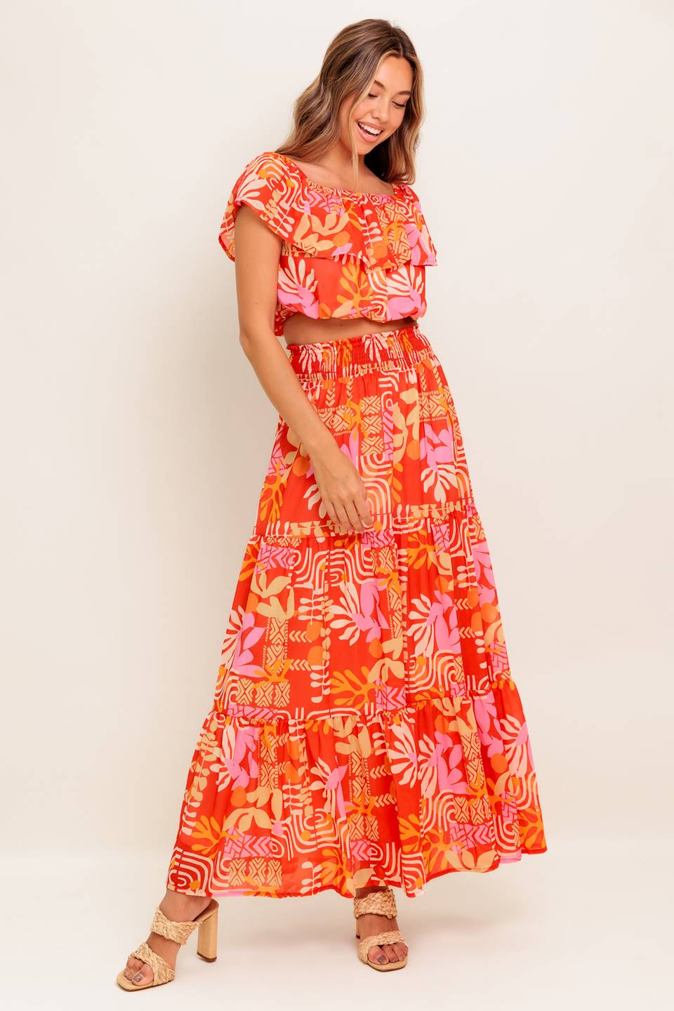 SUNBEAMS TOP & SKIRT SET - RED-Vavasi