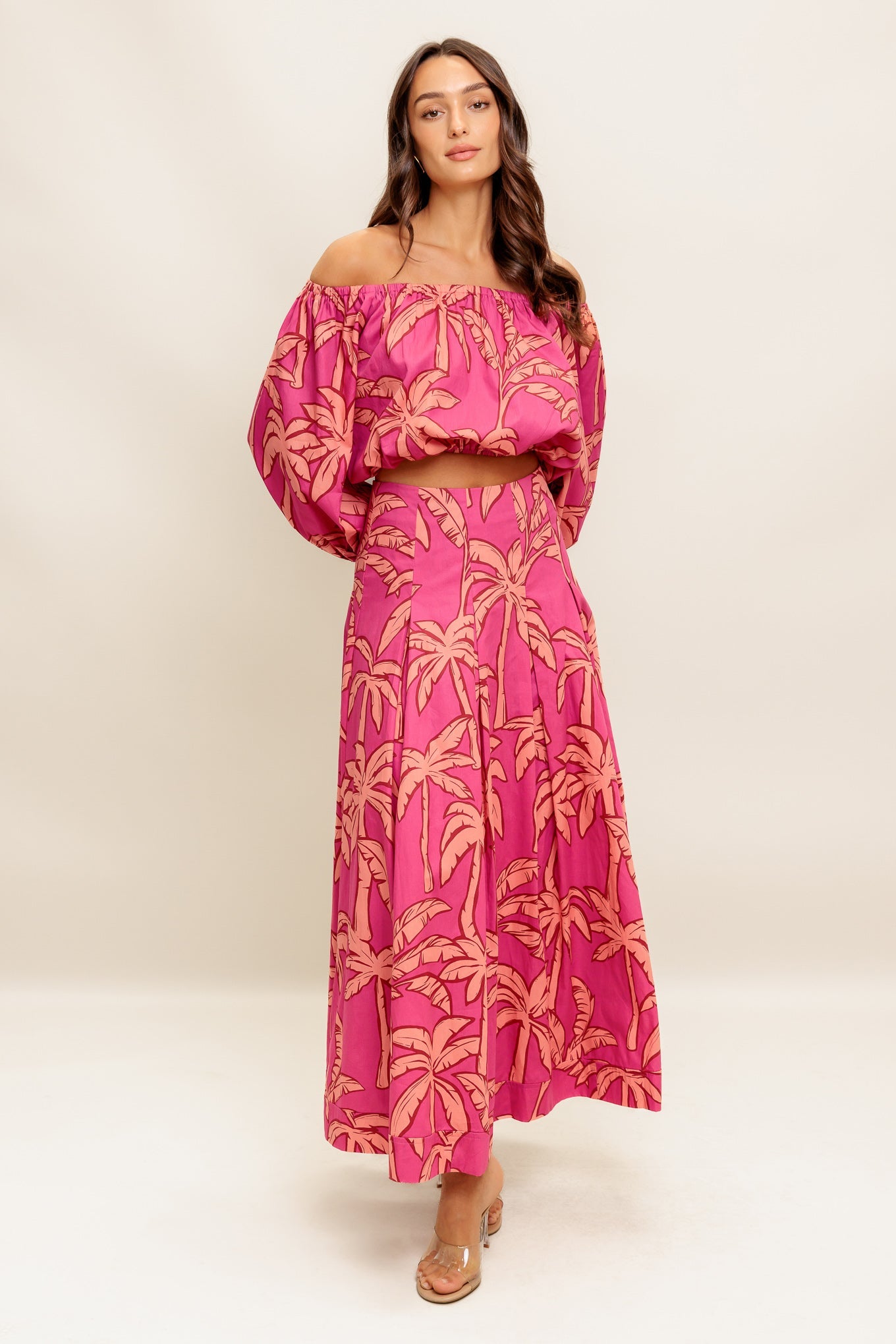 Staci Off-Shoulder Top & Circle Midi Skirt Set-Vavasi