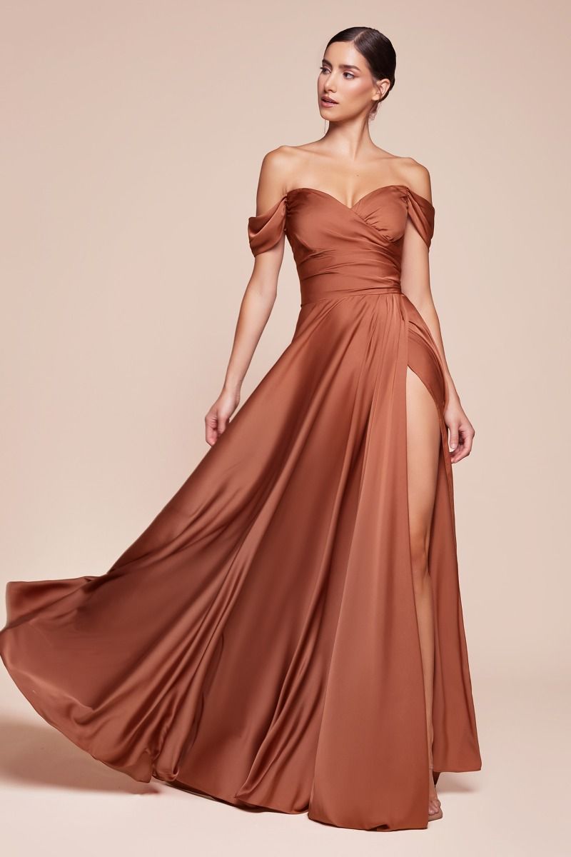 JILLIAN GOWN - SIENNA - A-LINE SOFT SATIN OFF THE SHOULDER DRESS-Vavasi