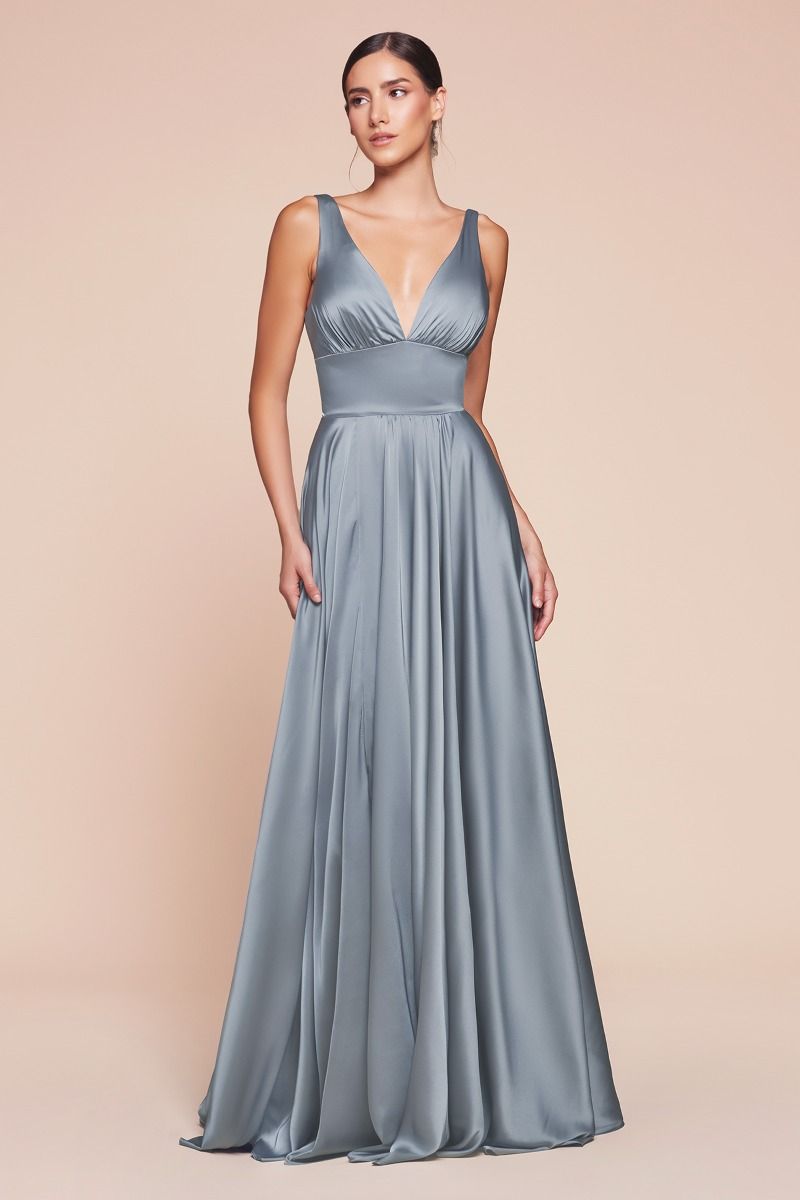 Kinsley Gown - Dusty Blue - Soft Satin A-line Dress-Vavasi