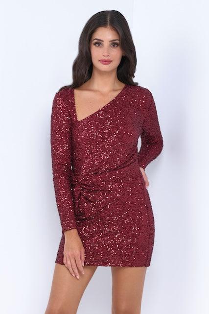 Kia Sequin Mini Dress - Burgundy-Vavasi