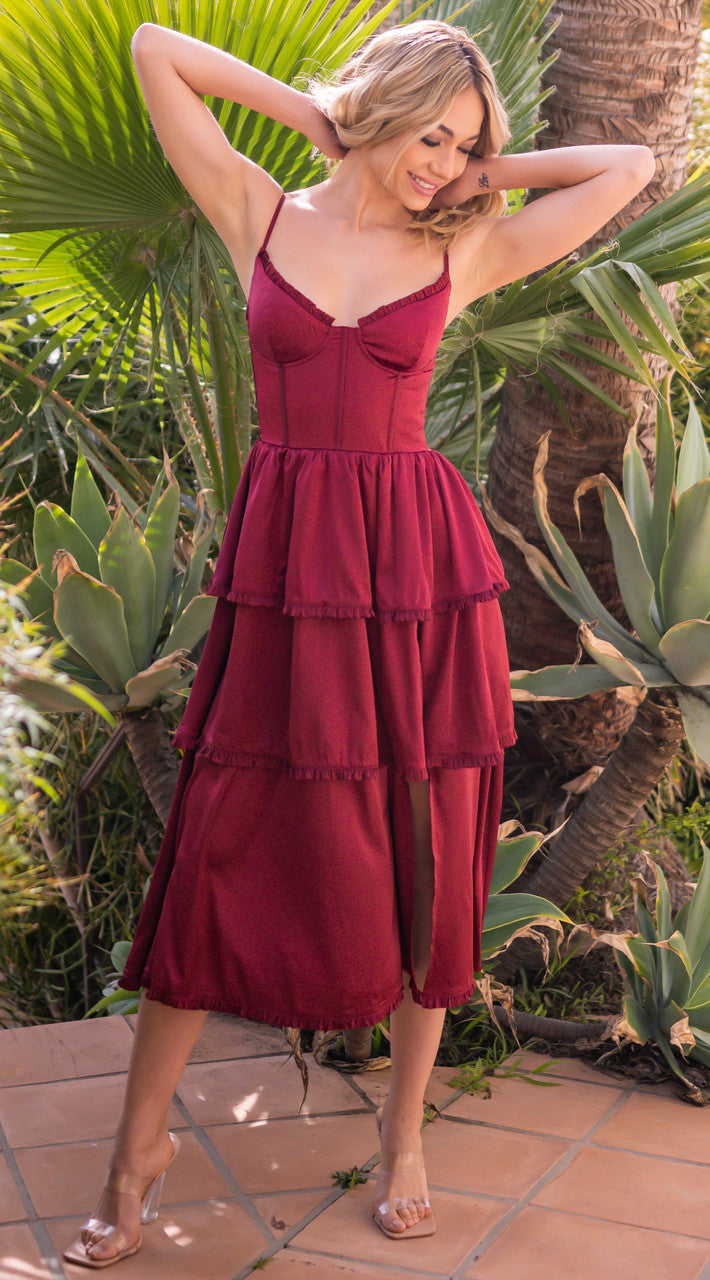 Maeve Corset Midi Dress - Burgundy-Vavasi