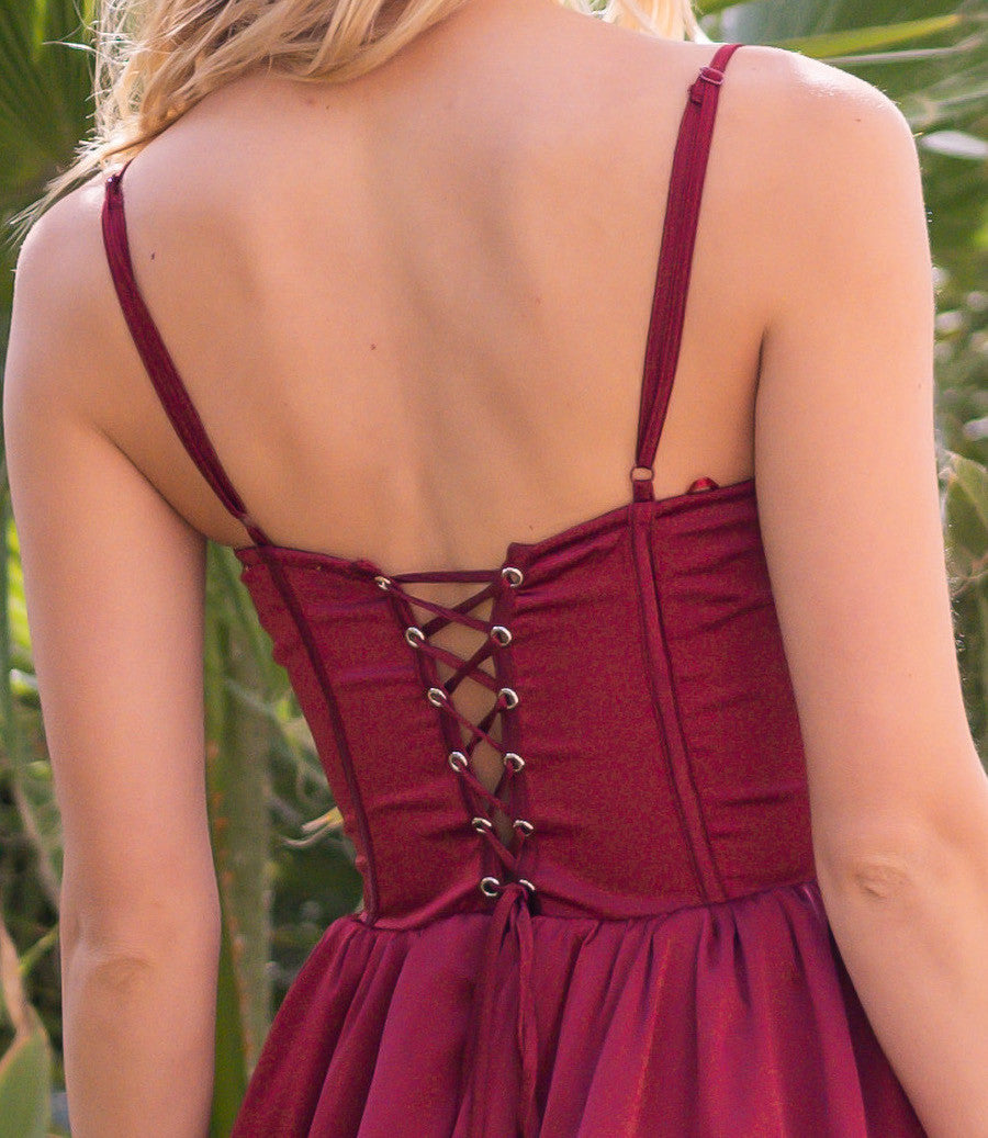 Maeve Corset Midi Dress - Burgundy-Vavasi