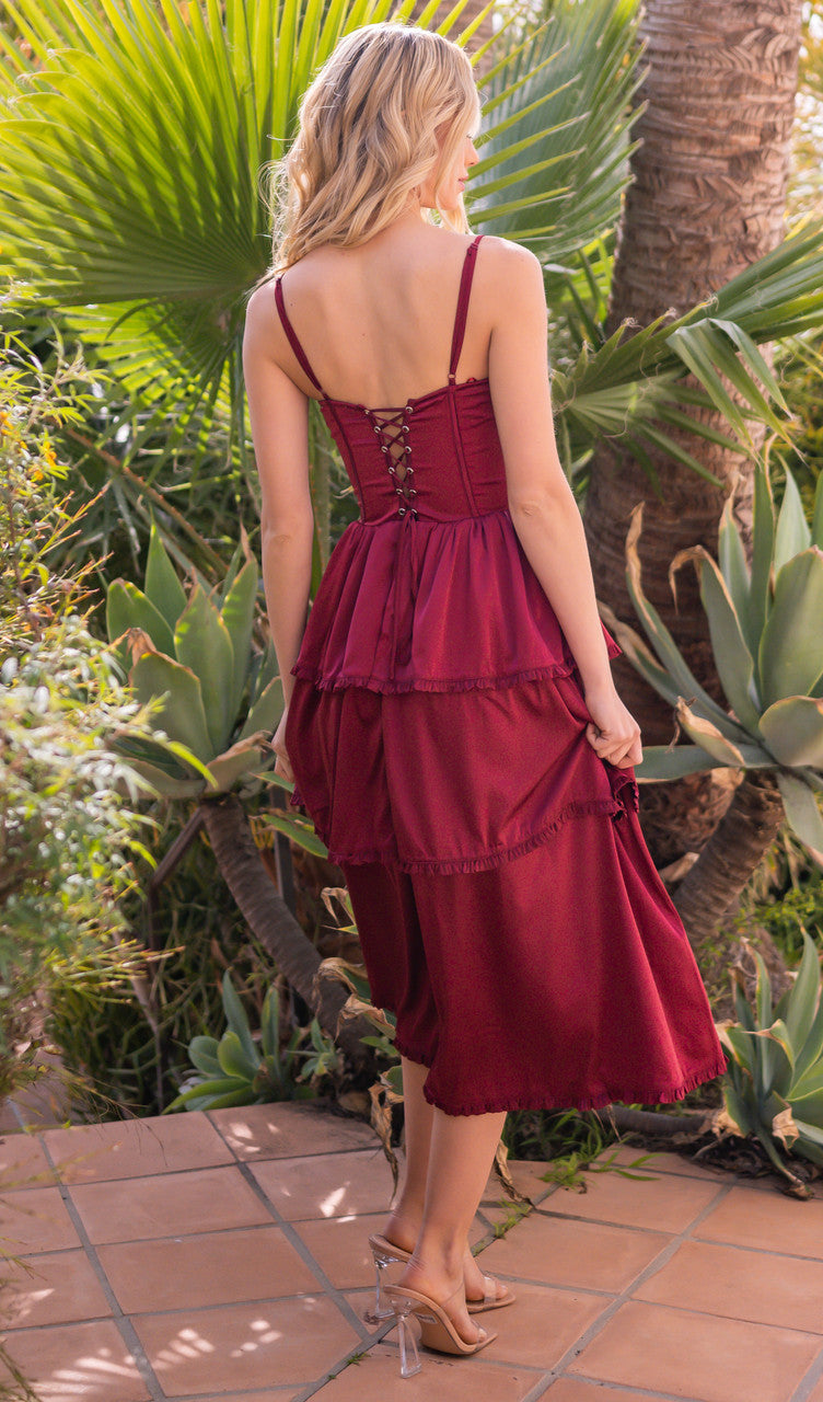 Maeve Corset Midi Dress - Burgundy-Vavasi