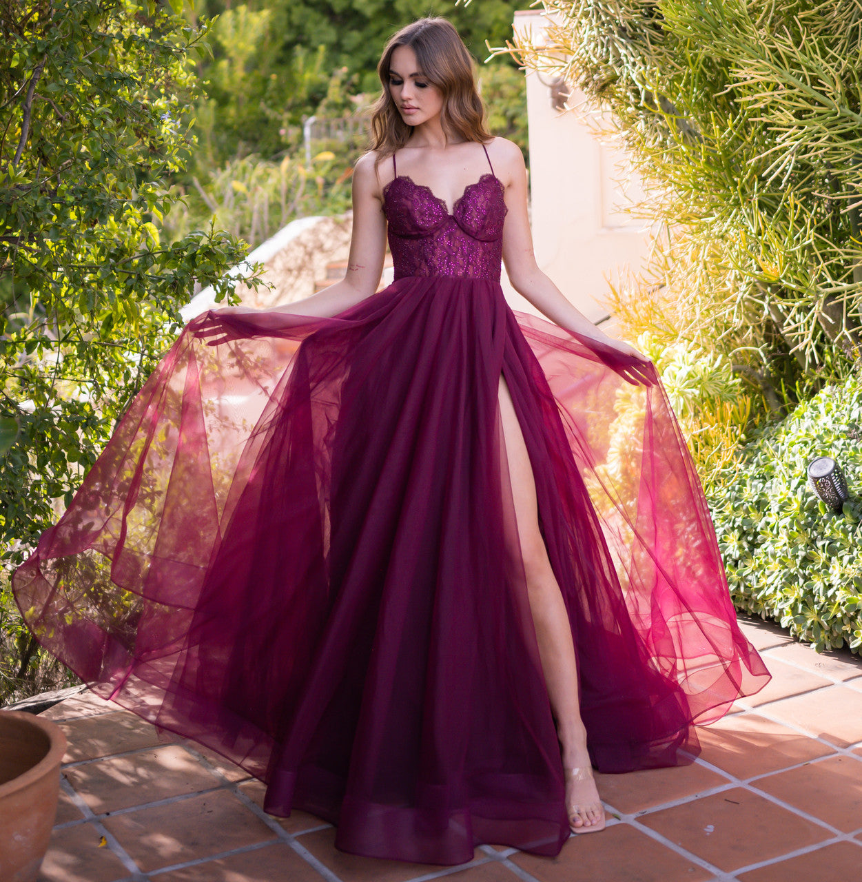 Dani Gown - Mulberry - Tulle A-Line Lace Dress-Vavasi