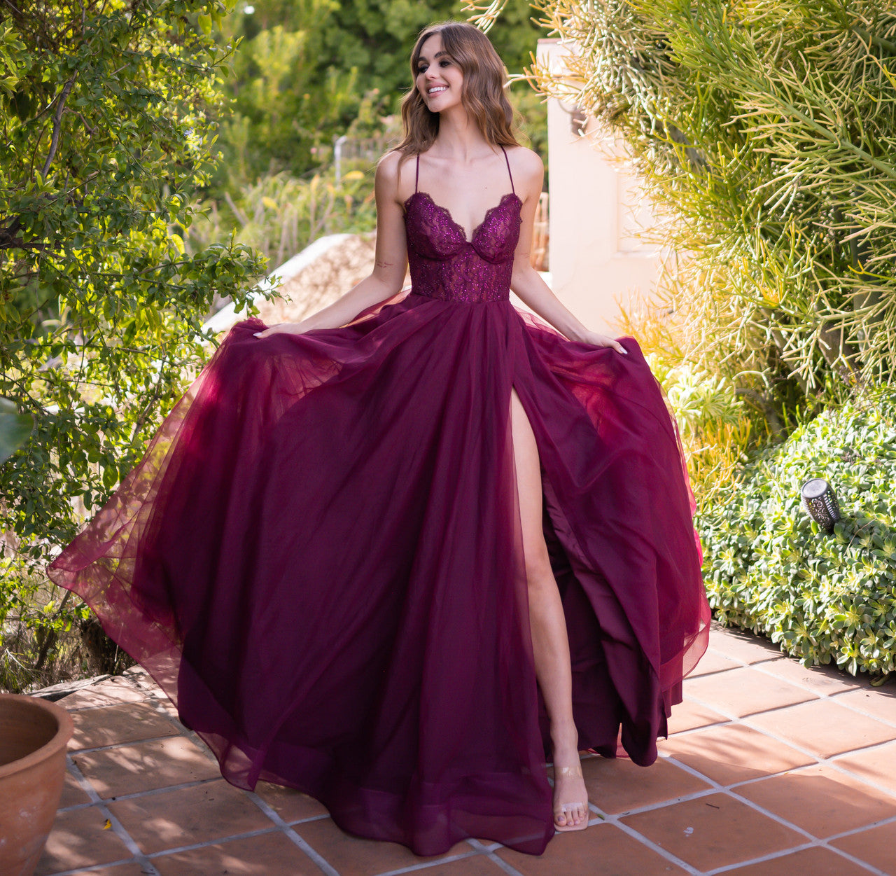 Dani Gown - Mulberry - Tulle A-Line Lace Dress-Vavasi