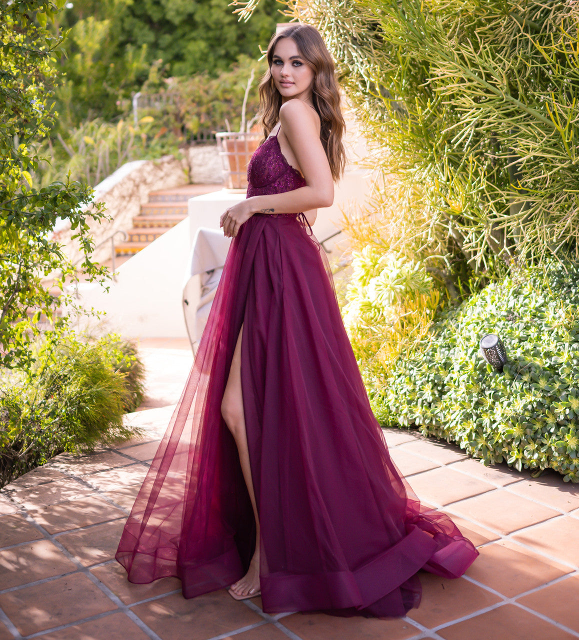 Dani Gown - Mulberry - Tulle A-Line Lace Dress-Vavasi