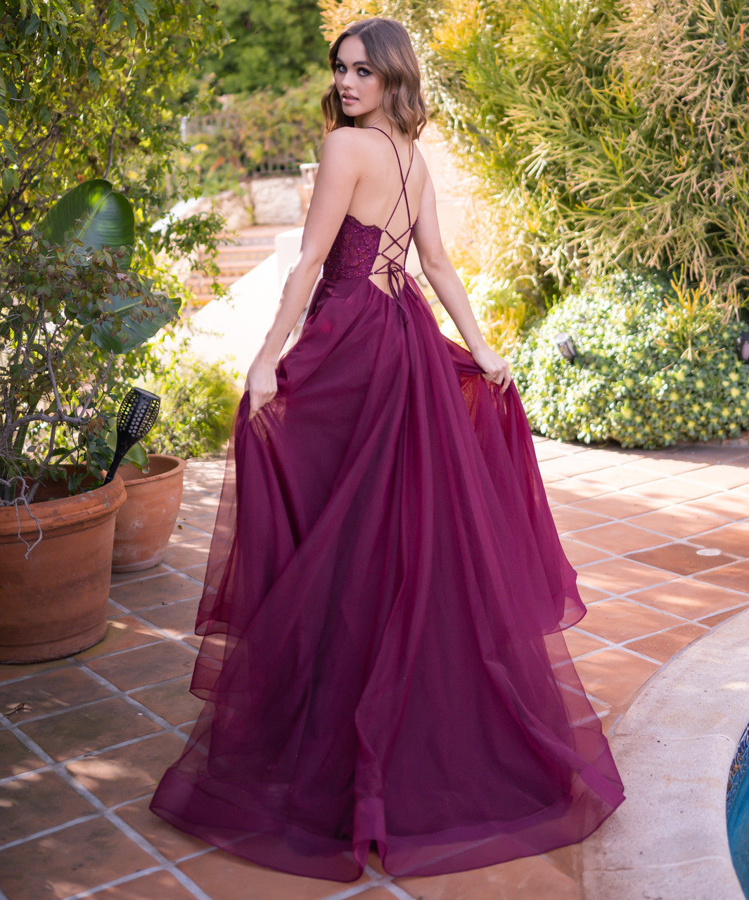 Dani Gown - Mulberry - Tulle A-Line Lace Dress-Vavasi